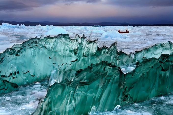 Ice floating near the San Rafiel Glacier in Patagonia in southern Chile.