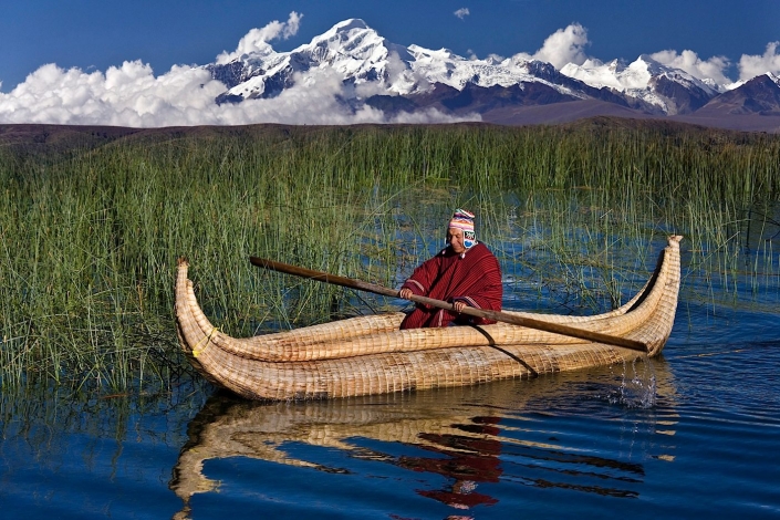 Urus-Iruitos reed boat on Lake Titicaca in Bolivia