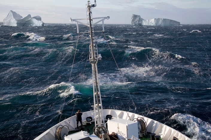 Rough sea and icebergs in Scoresbysund – Greenland
